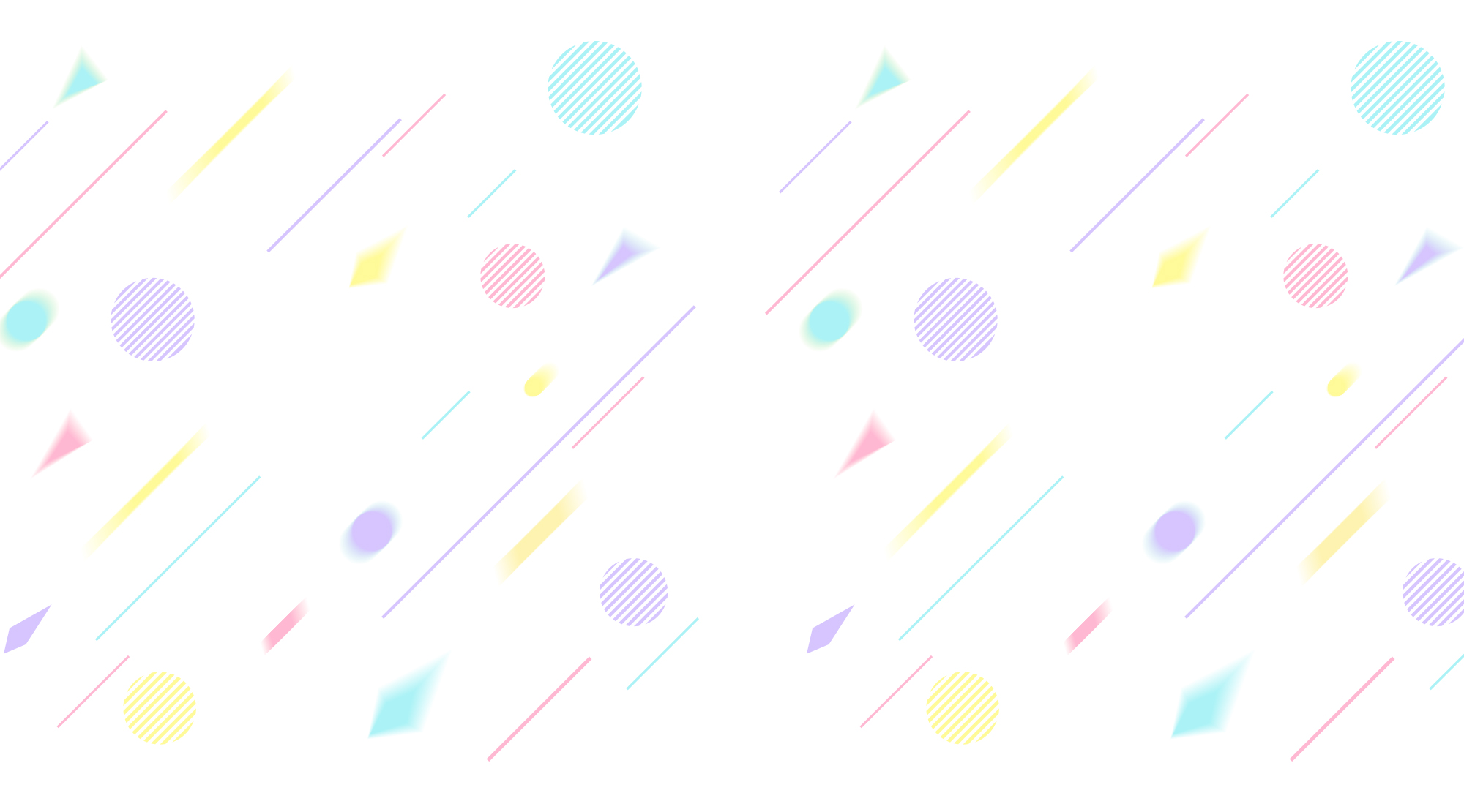 Flat pastel-colored graphic pattern with circles, triangles, and diagonal lines in pink, yellow, teal, and purple